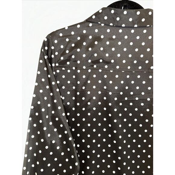 BCBG MAXAZRIA Womens XL Polka Dot Satin Button-Up Blouse Whimsigoth Preppy - Picture 9 of 14